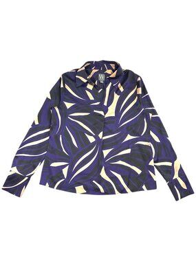 Vintage Y2K Worthington Abstract Swirl Purple & Gold Office Siren Blouse